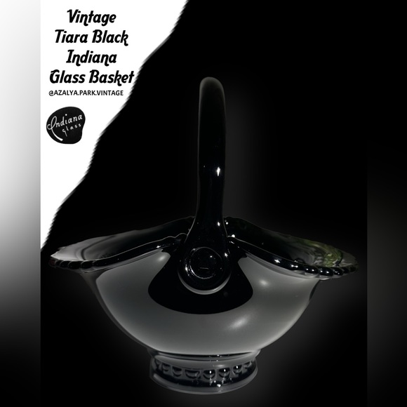 Vintage Large Tiara Black Indiana Large Glass Basket - Picture 8 of 9